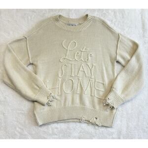 Wildfox Sweater Womens Cream Lets Stay Home Fringe Oversized Wool Alpaca Boho S